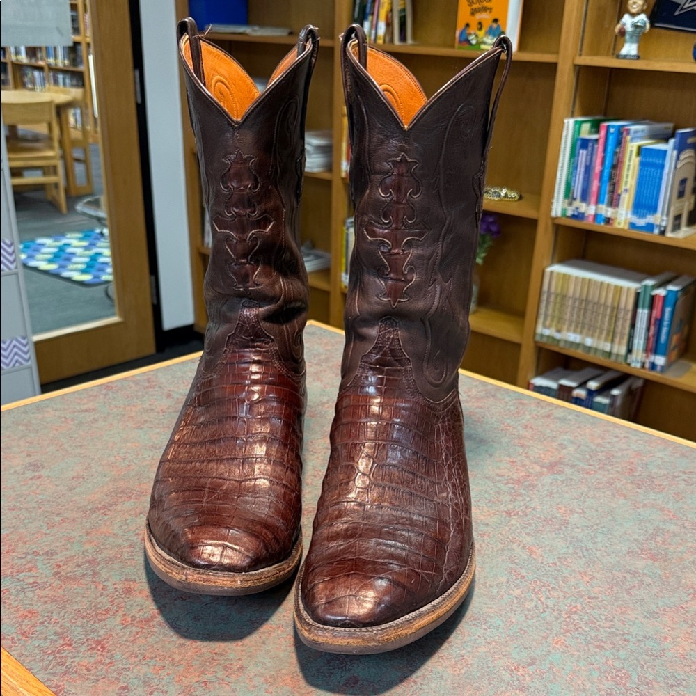 Lucchese Dark Chocolate Caiman Western Boots 14EE